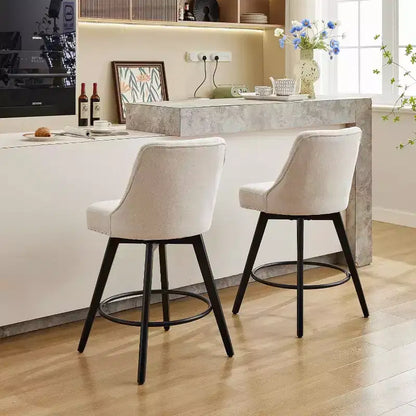 Modern Swivel Bar Stools Set of 2, Upholstered, Footrest, Backrest and Metal Legs, Modern Counter Height Barstools for Bar, Kitchen Island