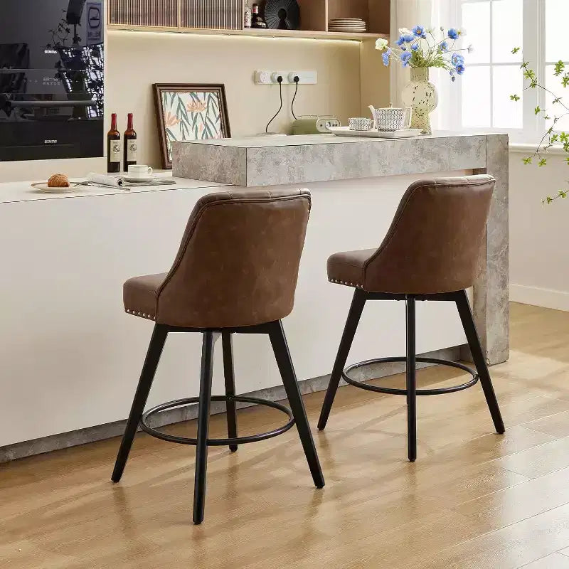 Modern Swivel Bar Stools Set of 2, Upholstered, Footrest, Backrest and Metal Legs, Modern Counter Height Barstools for Bar, Kitchen Island