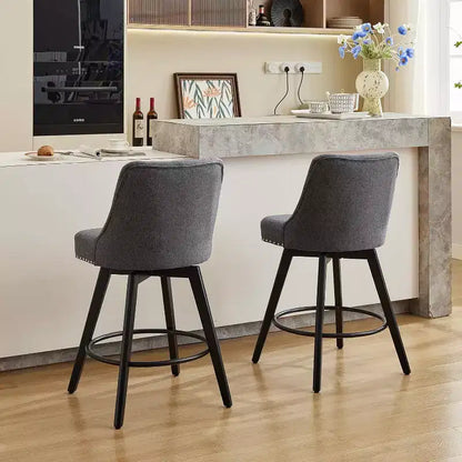 Modern Swivel Bar Stools Set of 2, Upholstered, Footrest, Backrest and Metal Legs, Modern Counter Height Barstools for Bar, Kitchen Island