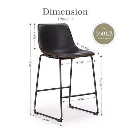 Okak Set of 2 Industrial Upholstered Bar Stools with Metal Legs & Footstools,Armless Faux Leather Counter Chairs for Dining Rooms