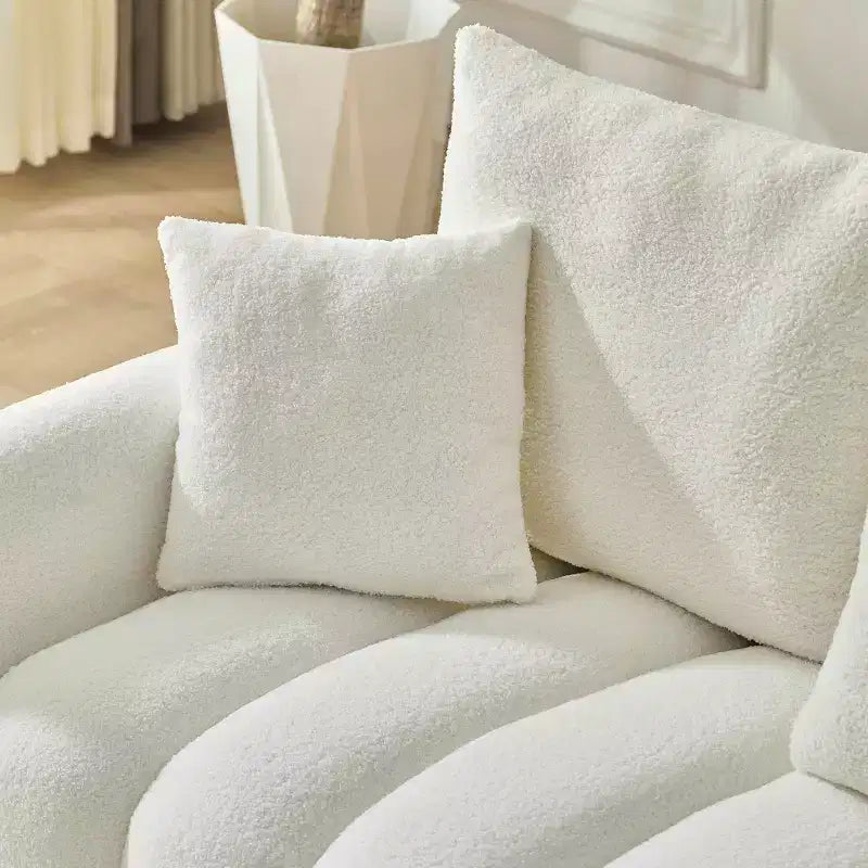 MAYEERTY 92 inch High Quality Trddy Fur Fabric Corner Sofa with Center Console Coffee Table for Living Room Apartments White