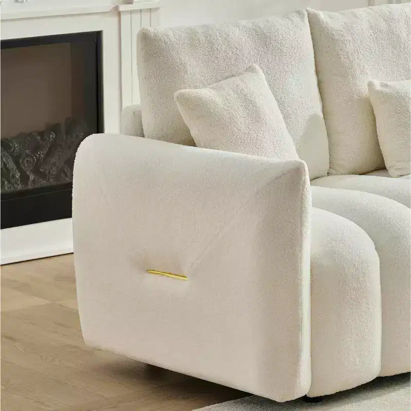 MAYEERTY 92 inch High Quality Trddy Fur Fabric Corner Sofa with Center Console Coffee Table for Living Room Apartments White