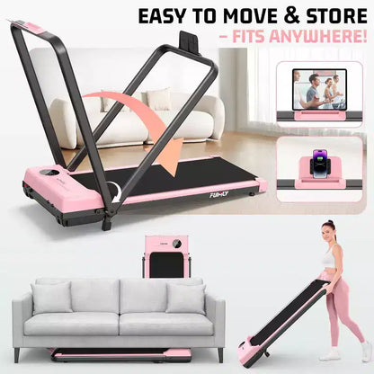KRISRATE 3.5HP Walking Pad Treadmill with Handle Bar & Shock Absorption, Foldable Treadmills for Home, Under Desk Compact Walking Pad
