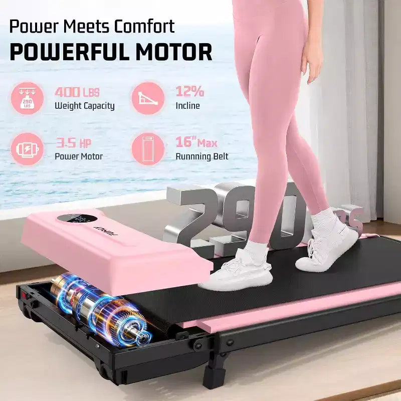 KRISRATE 3.5HP Walking Pad Treadmill with Handle Bar & Shock Absorption, Foldable Treadmills for Home, Under Desk Compact Walking Pad