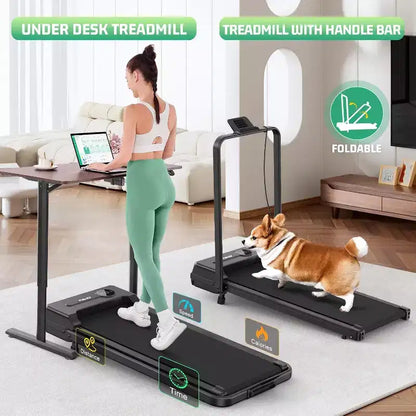 KRISRATE 3.5HP Walking Pad Treadmill with Handle Bar & Shock Absorption, Foldable Treadmills for Home, Under Desk Compact Walking Pad