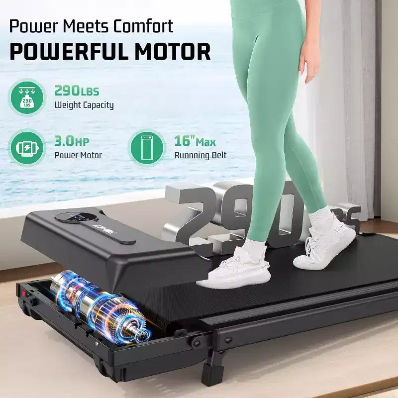KRISRATE 3.5HP Walking Pad Treadmill with Handle Bar & Shock Absorption, Foldable Treadmills for Home, Under Desk Compact Walking Pad