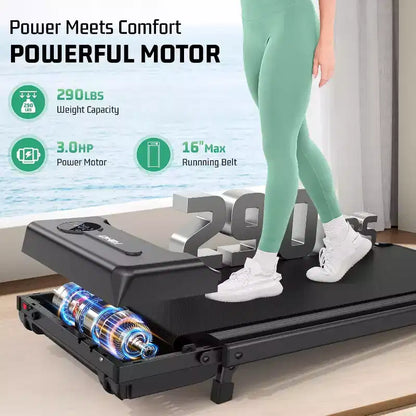 KRISRATE 3.5HP Walking Pad Treadmill with Handle Bar & Shock Absorption, Foldable Treadmills for Home, Under Desk Compact Walking Pad