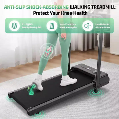 KRISRATE 3.5HP Walking Pad Treadmill with Handle Bar & Shock Absorption, Foldable Treadmills for Home, Under Desk Compact Walking Pad