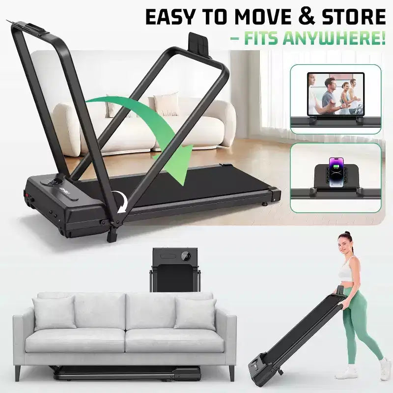 KRISRATE 3.5HP Walking Pad Treadmill with Handle Bar & Shock Absorption, Foldable Treadmills for Home, Under Desk Compact Walking Pad