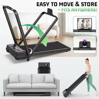 KRISRATE 3.5HP Walking Pad Treadmill with Handle Bar & Shock Absorption, Foldable Treadmills for Home, Under Desk Compact Walking Pad