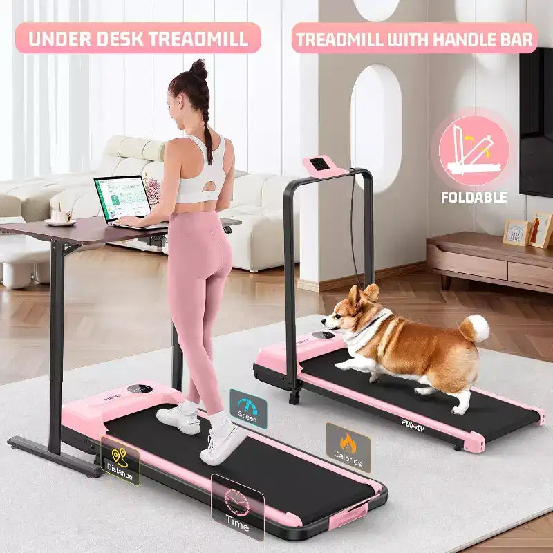 KRISRATE 3.5HP Walking Pad Treadmill with Handle Bar & Shock Absorption, Foldable Treadmills for Home, Under Desk Compact Walking Pad