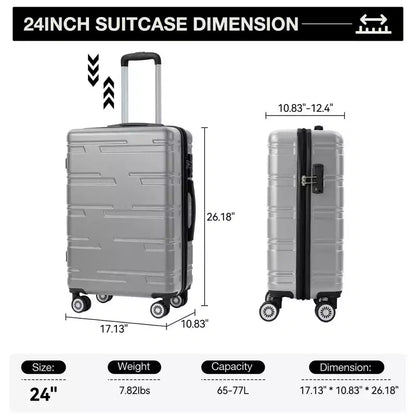 Valise cabine rigide extensible de 24 pouces avec roues pivotantes, valise cabine rigide avec serrure TSA, valise rigide légère