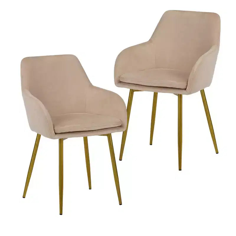 GDFStudio Vesper Chaises de salle à manger modernes rembourrées en velours avec pieds en métal doré (lot de 2)