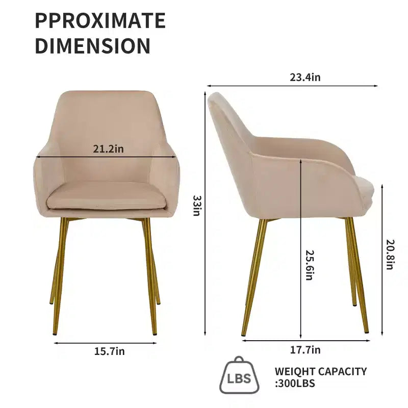 GDFStudio Vesper Chaises de salle à manger modernes rembourrées en velours avec pieds en métal doré (lot de 2)