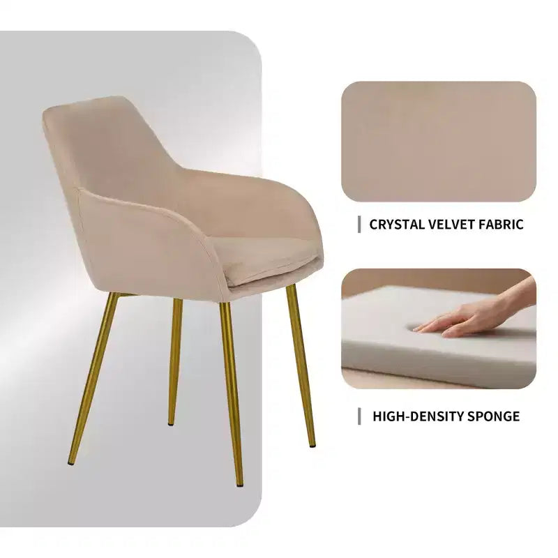 GDFStudio Vesper Chaises de salle à manger modernes rembourrées en velours avec pieds en métal doré (lot de 2)