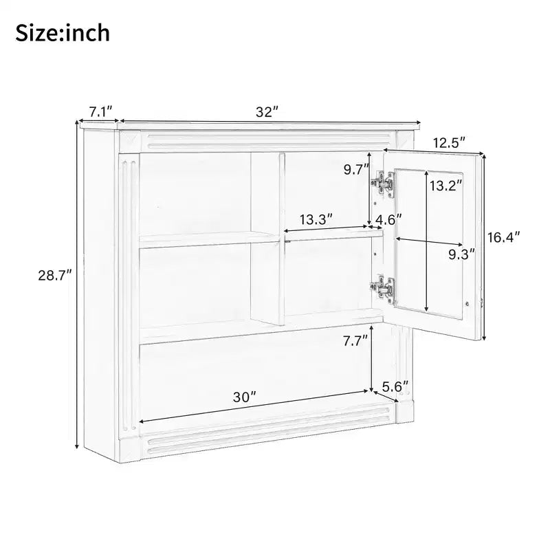 FAMYYT Armoire de toilette rectangulaire en MDF avec miroir, 32 po L x 28 po H, 5 étagères amovibles, charnières à fermeture douce
