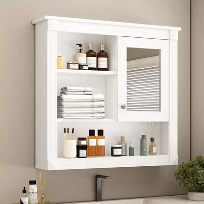 FAMYYT Armoire de toilette rectangulaire en MDF avec miroir, 32 po L x 28 po H, 5 étagères amovibles, charnières à fermeture douce