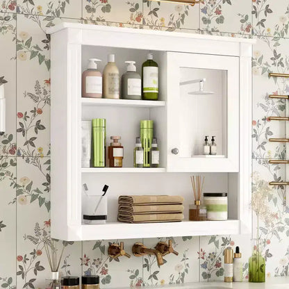 FAMYYT Armoire de toilette rectangulaire en MDF avec miroir, 32 po L x 28 po H, 5 étagères amovibles, charnières à fermeture douce
