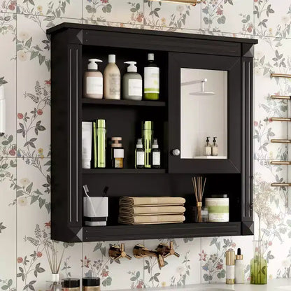 FAMYYT Armoire de toilette rectangulaire en MDF avec miroir, 32 po L x 28 po H, 5 étagères amovibles, charnières à fermeture douce