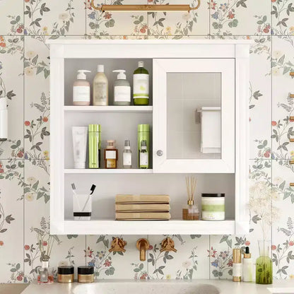 FAMYYT Armoire de toilette rectangulaire en MDF avec miroir, 32 po L x 28 po H, 5 étagères amovibles, charnières à fermeture douce