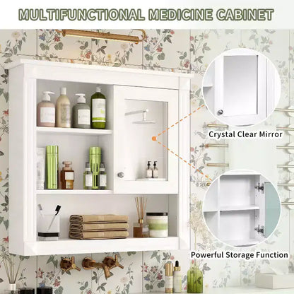 FAMYYT Armoire de toilette rectangulaire en MDF avec miroir, 32 po L x 28 po H, 5 étagères amovibles, charnières à fermeture douce