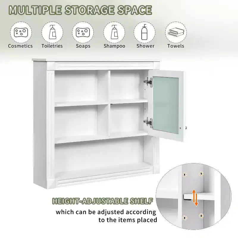 FAMYYT Armoire de toilette rectangulaire en MDF avec miroir, 32 po L x 28 po H, 5 étagères amovibles, charnières à fermeture douce