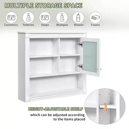 FAMYYT Armoire de toilette rectangulaire en MDF avec miroir, 32 po L x 28 po H, 5 étagères amovibles, charnières à fermeture douce