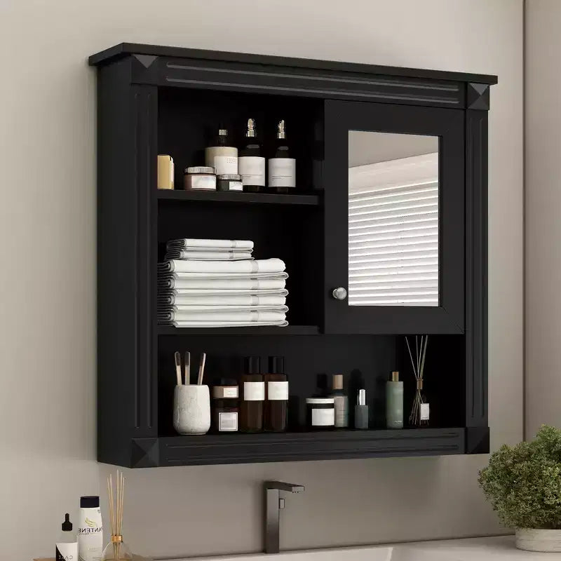 FAMYYT Armoire de toilette rectangulaire en MDF avec miroir, 32 po L x 28 po H, 5 étagères amovibles, charnières à fermeture douce