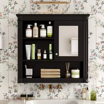FAMYYT Armoire de toilette rectangulaire en MDF avec miroir, 32 po L x 28 po H, 5 étagères amovibles, charnières à fermeture douce