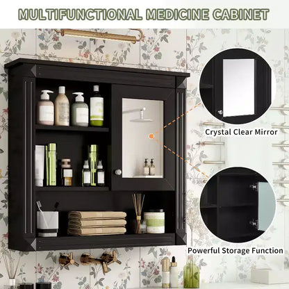 FAMYYT Armoire de toilette rectangulaire en MDF avec miroir, 32 po L x 28 po H, 5 étagères amovibles, charnières à fermeture douce
