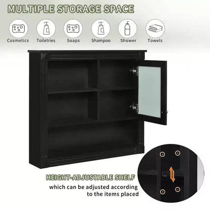 FAMYYT Armoire de toilette rectangulaire en MDF avec miroir, 32 po L x 28 po H, 5 étagères amovibles, charnières à fermeture douce
