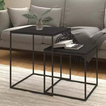 vidaXL Coffee Table Set Set of 2 Black and brown Engineered wood and iron