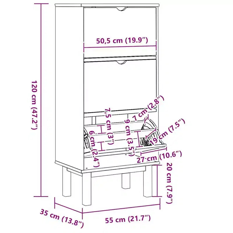 vidaXL Meuble à chaussures en pin massif marron Meuble à chaussures de taille moyenne