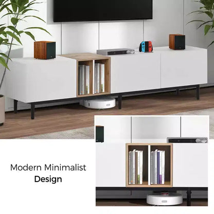 MAYEERTY Modern TV Stand for 80 TV with 3 Doors, Entertain Center with Large Storage Cabinet for Living Room Bedroom White