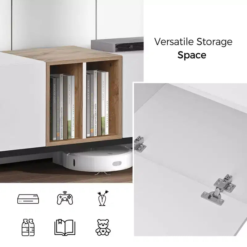 MAYEERTY Modern TV Stand for 80 TV with 3 Doors, Entertain Center with Large Storage Cabinet for Living Room Bedroom White