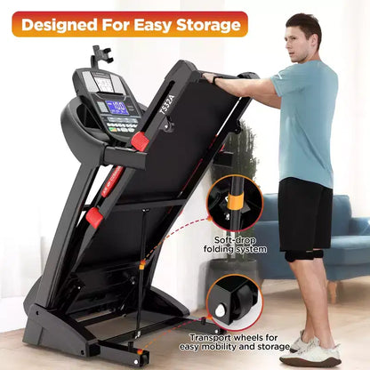 Tapis de course pliable à inclinaison automatique 20 % pour la maison, moteur silencieux 5 CV, 180 kg, machine de marche et de course compacte avec contrôle via application, 71 programmes et Bluetooth