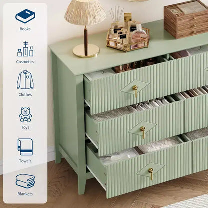 Acekool 54 6-Drawer Fluted Dresser, Modern Wide Storage Chest with Deep Drawers and Anti-Tip Kit