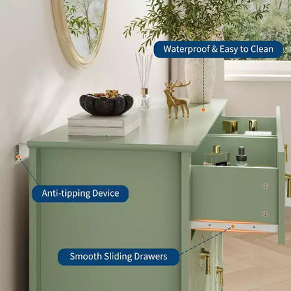 Acekool 54 6-Drawer Fluted Dresser, Modern Wide Storage Chest with Deep Drawers and Anti-Tip Kit