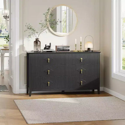 Acekool 54 6-Drawer Fluted Dresser, Modern Wide Storage Chest with Deep Drawers and Anti-Tip Kit