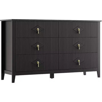 Acekool 54 6-Drawer Fluted Dresser, Modern Wide Storage Chest with Deep Drawers and Anti-Tip Kit