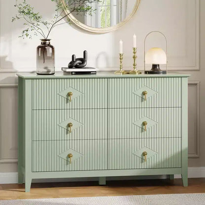 Acekool 54 6-Drawer Fluted Dresser, Modern Wide Storage Chest with Deep Drawers and Anti-Tip Kit