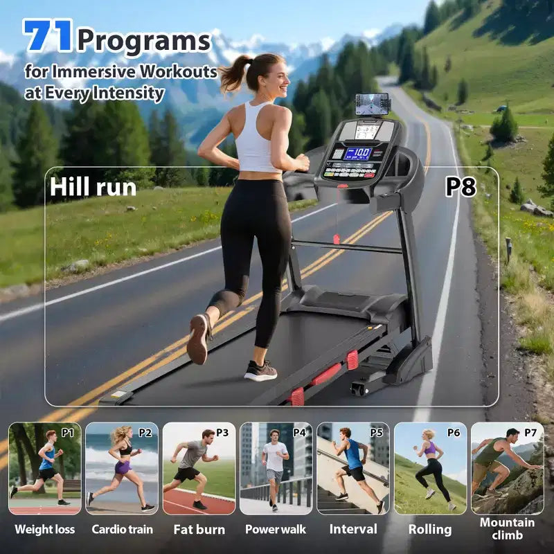 5HP Foldable Treadmill for Home w/ 20% Auto Incline,400lb Capacity, 12MPH Portable Running Walking Treadmill,71 Programs, Personalized Workout w/ APP