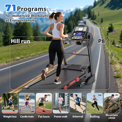 5HP Foldable Treadmill for Home w/ 20% Auto Incline,400lb Capacity, 12MPH Portable Running Walking Treadmill,71 Programs, Personalized Workout w/ APP