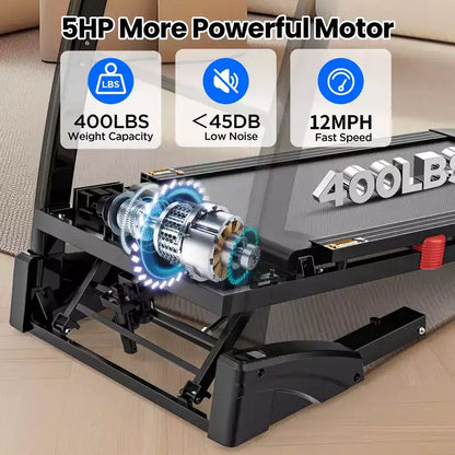 5HP Foldable Treadmill for Home w/ 20% Auto Incline,400lb Capacity, 12MPH Portable Running Walking Treadmill,71 Programs, Personalized Workout w/ APP