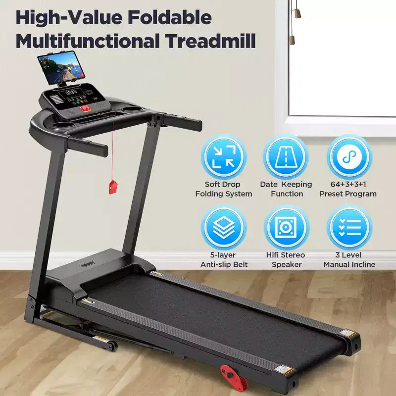 Treadmill on Sale,Treadmills Clearance,0.6-7.5MPH, 64+3+3+1 Programs, Quiet Brushless Motor, Bluetooth App  Compact Running Machine for Home