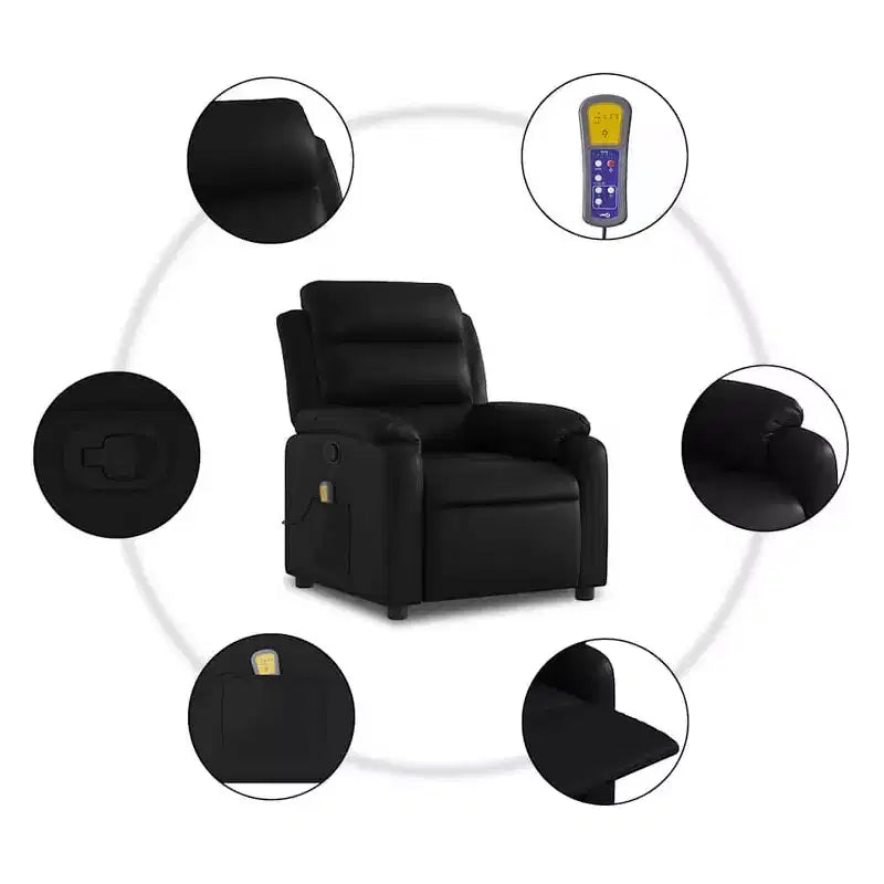 vidaXL Massage Recliner Chair Adjustable Reclining Armchair Black Faux Leather - Manual Push Back