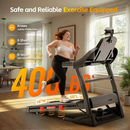 400 lbs Capacity Treadmill for Home with 20% Incline, 5.0 HP Folding Treadmill for Exercising, 0.612 MPH, APP Control, Shock Absorption,Knee Support