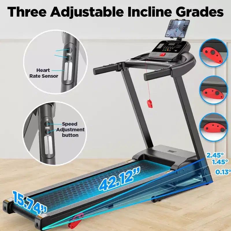 3.5HP Folding Electric Motorized Treadmill with Bluetooth Speaker
