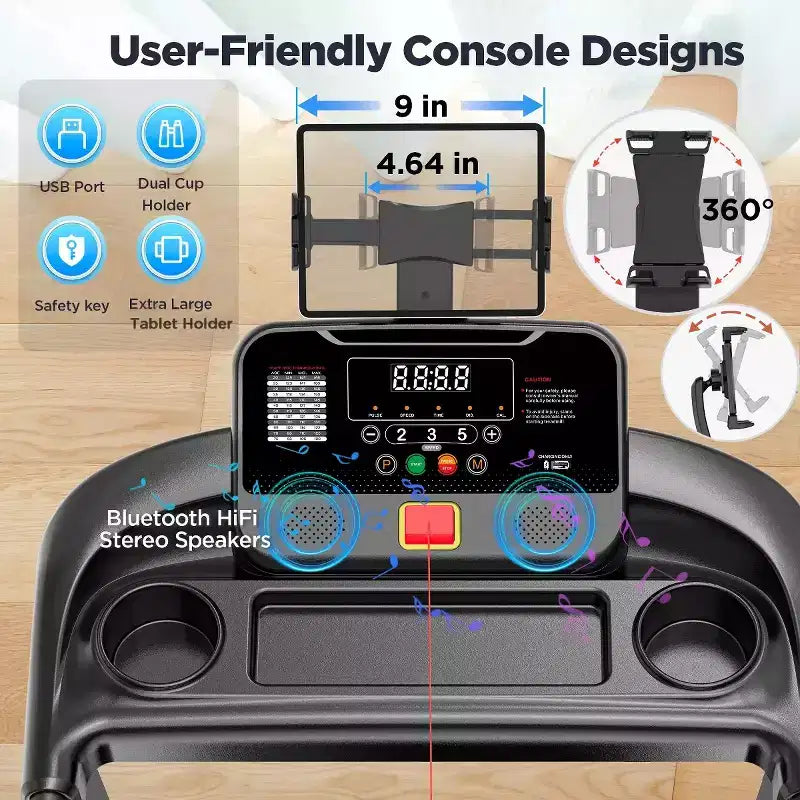 3.5HP Folding Electric Motorized Treadmill with Bluetooth Speaker