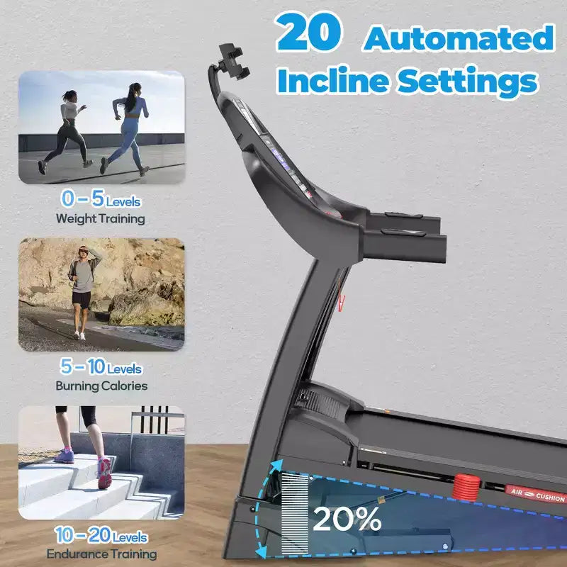 Tapis roulant en liquidation,Tapis de course en solde,Tapis de course pliable 4,5 CV avec 20 niveaux d'inclinaison automatique,Tapis de course portable pour usage domestique,71 programmes